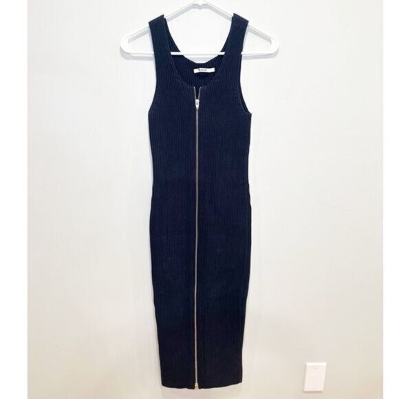 Alexander wang ribbed knit zipper midi dress navy blue - Picture 2 of 6